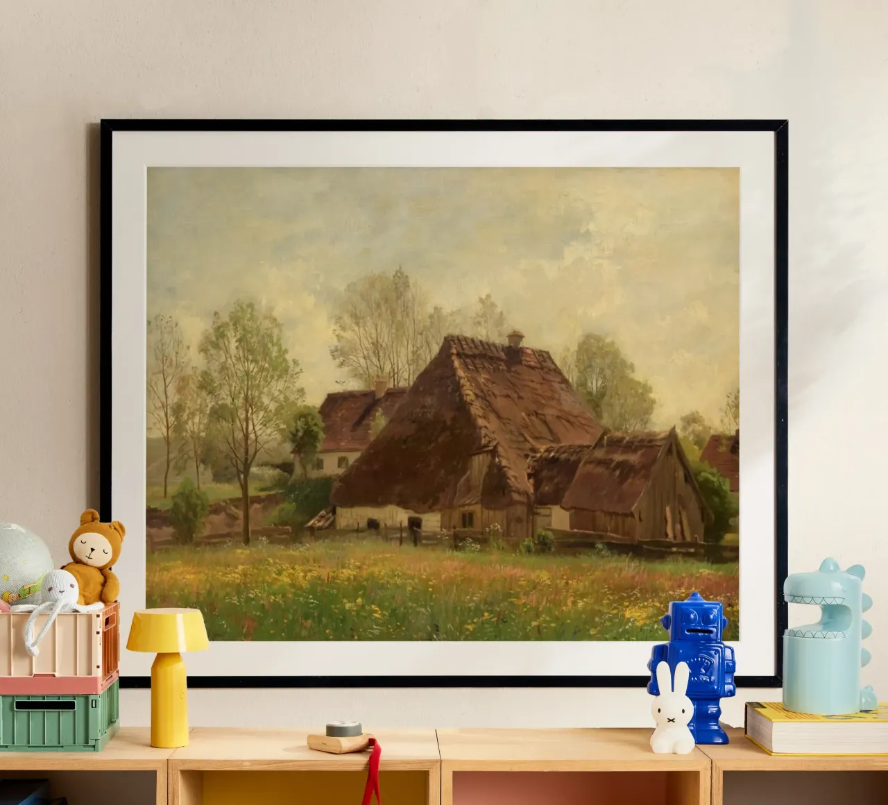 vecchia casa con ampio cortile poster con telaio in legno da pleceng shope