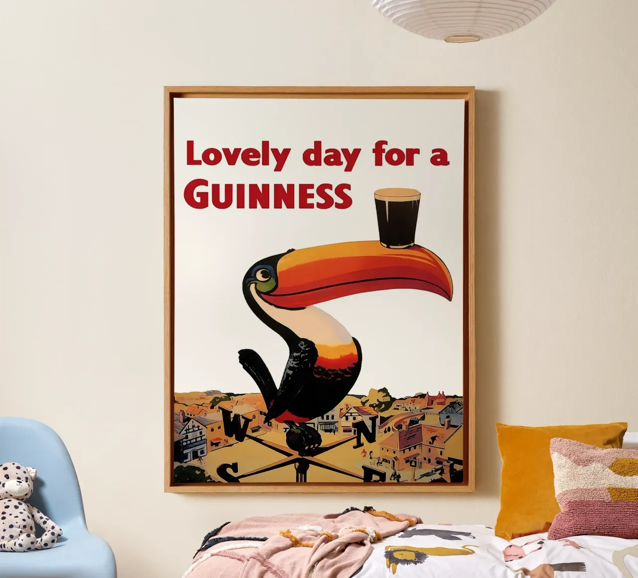 toucan beer pint guinness weather vane canvas with Floater frame by Adam Bican