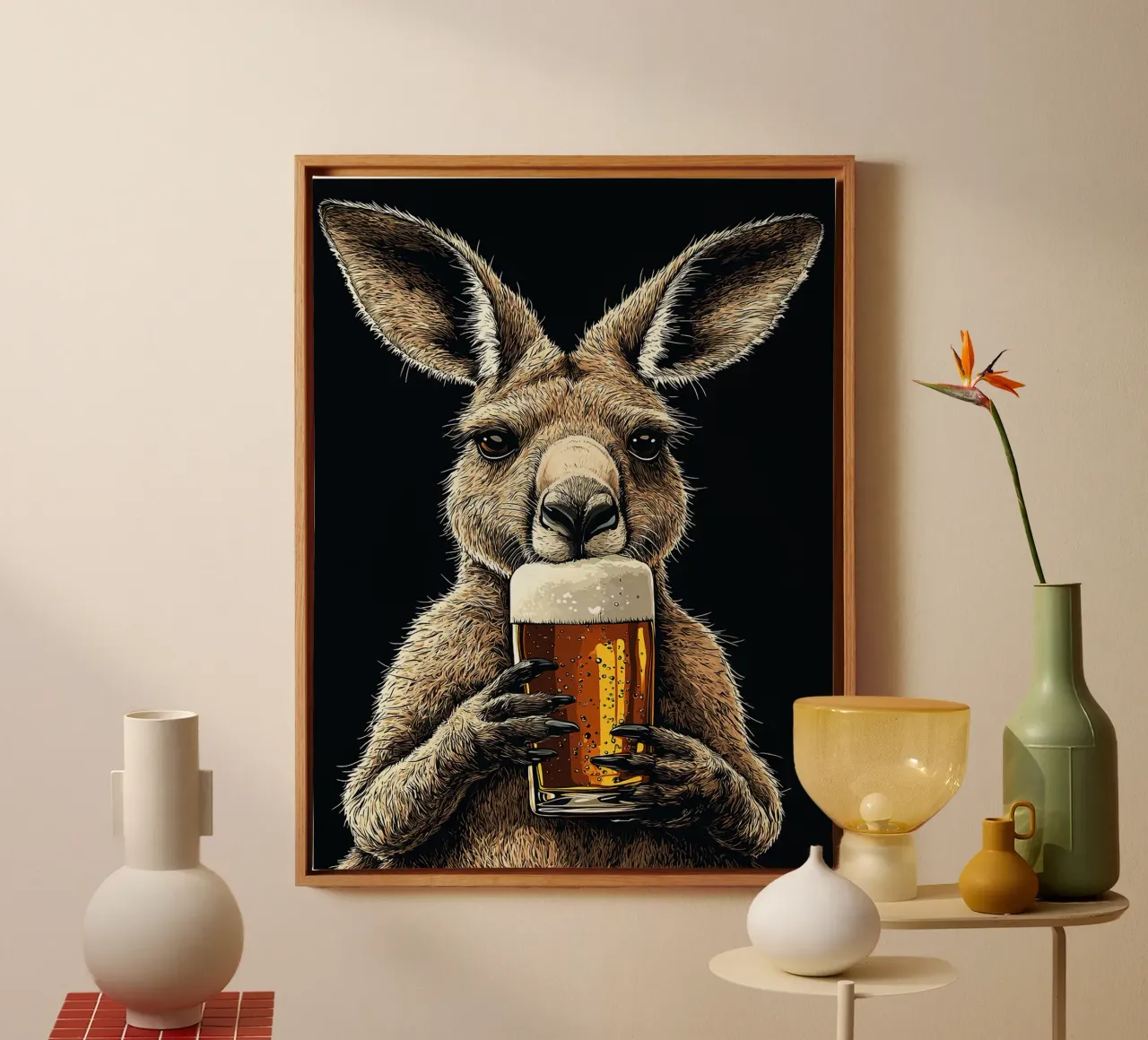 kangoeroe bierglas dierenvacht canvas met Baklijst van Adam Bican