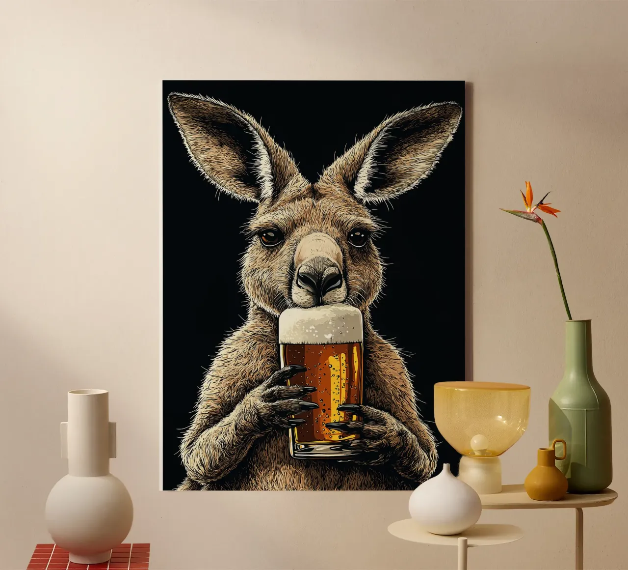 kangoeroe bierglas dierenvacht canvas met Baklijst van Adam Bican