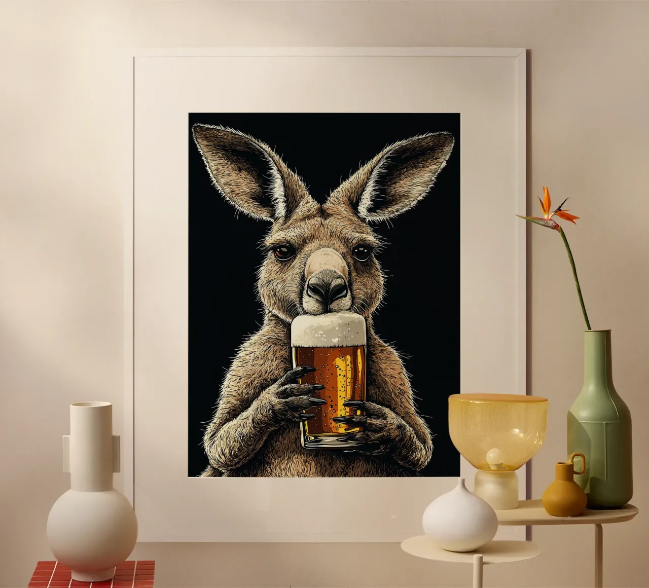 Känguru Bierglas Tierfell Poster von Adam Bican