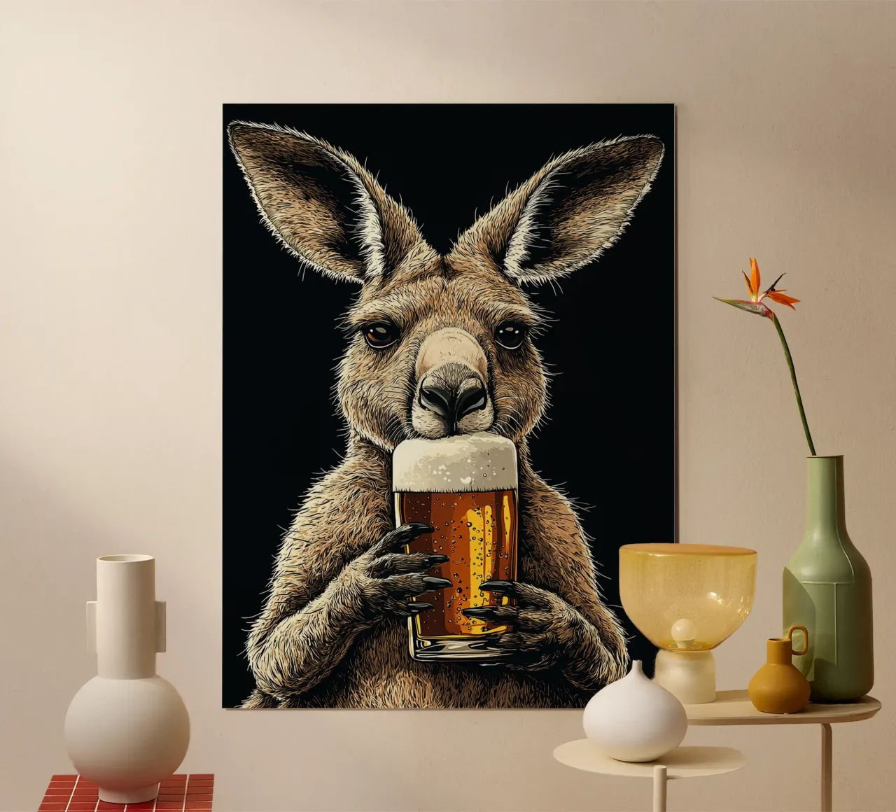 Känguru Bierglas Tierfell Poster von Adam Bican