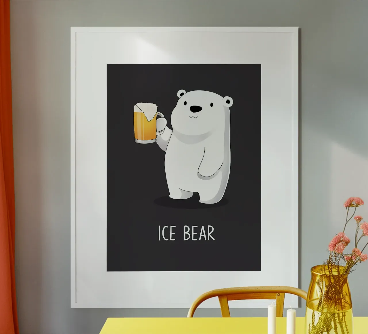 Eisbär Bierkrug Bierschaum stehende Pose Poster mit Aluminium Rahmen von Adam Bican