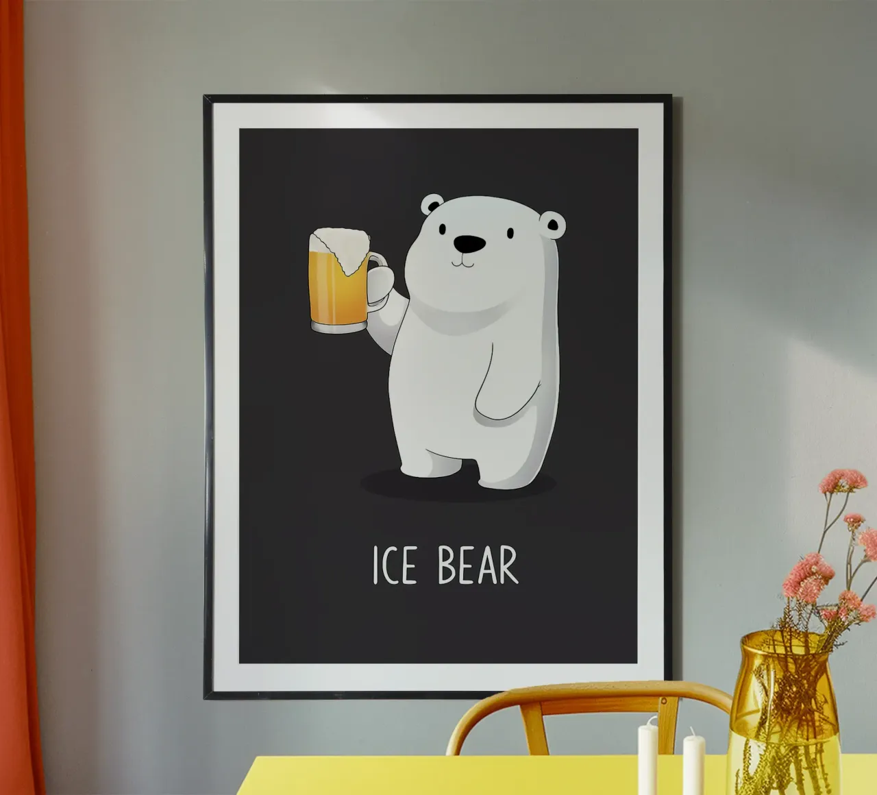 Eisbär Bierkrug Bierschaum stehende Pose Poster mit Aluminium Rahmen von Adam Bican