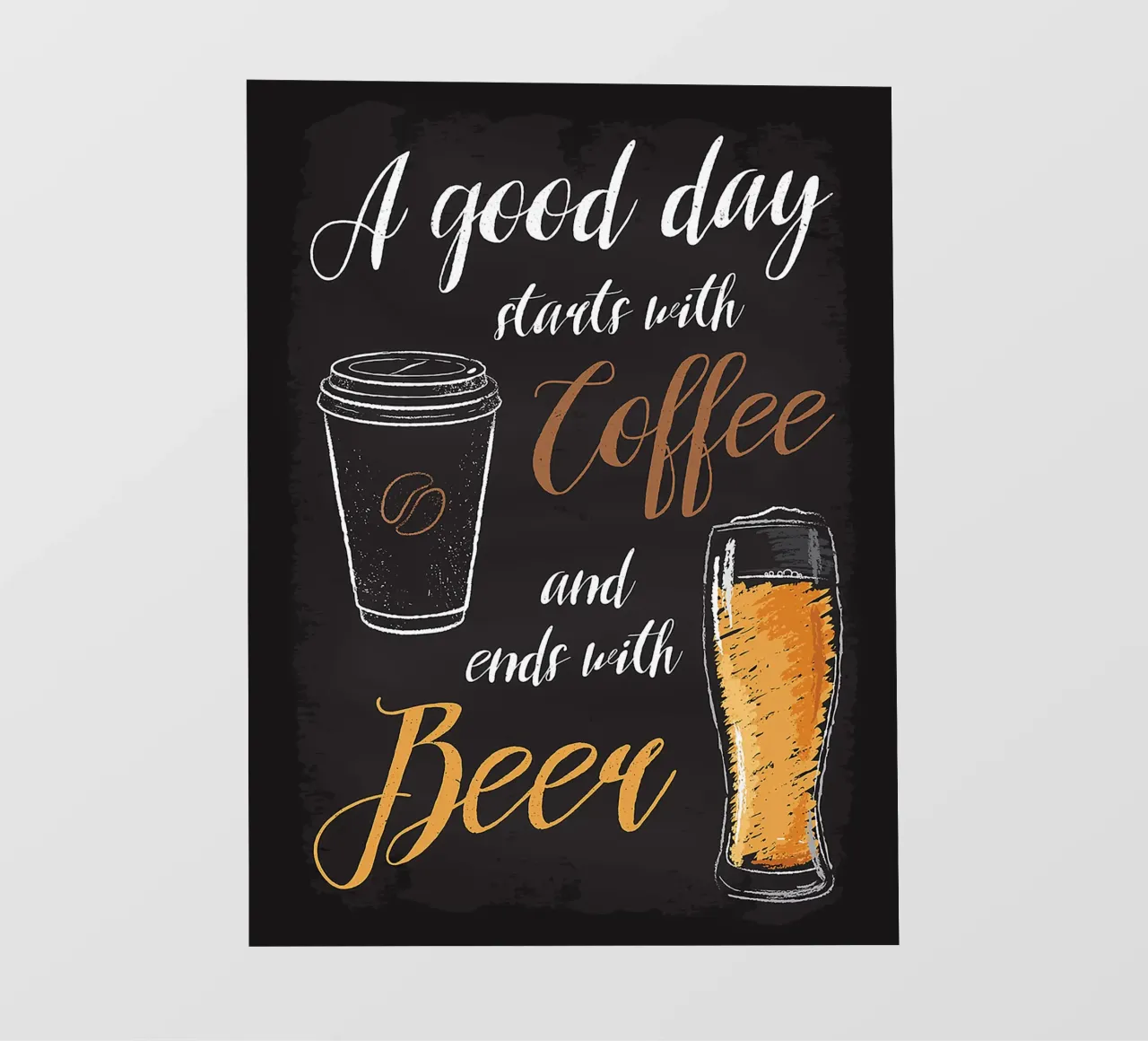 tazza di caffè birra bicchiere testo scritto a mano sfondo nero telo in pvc da Adam Bican