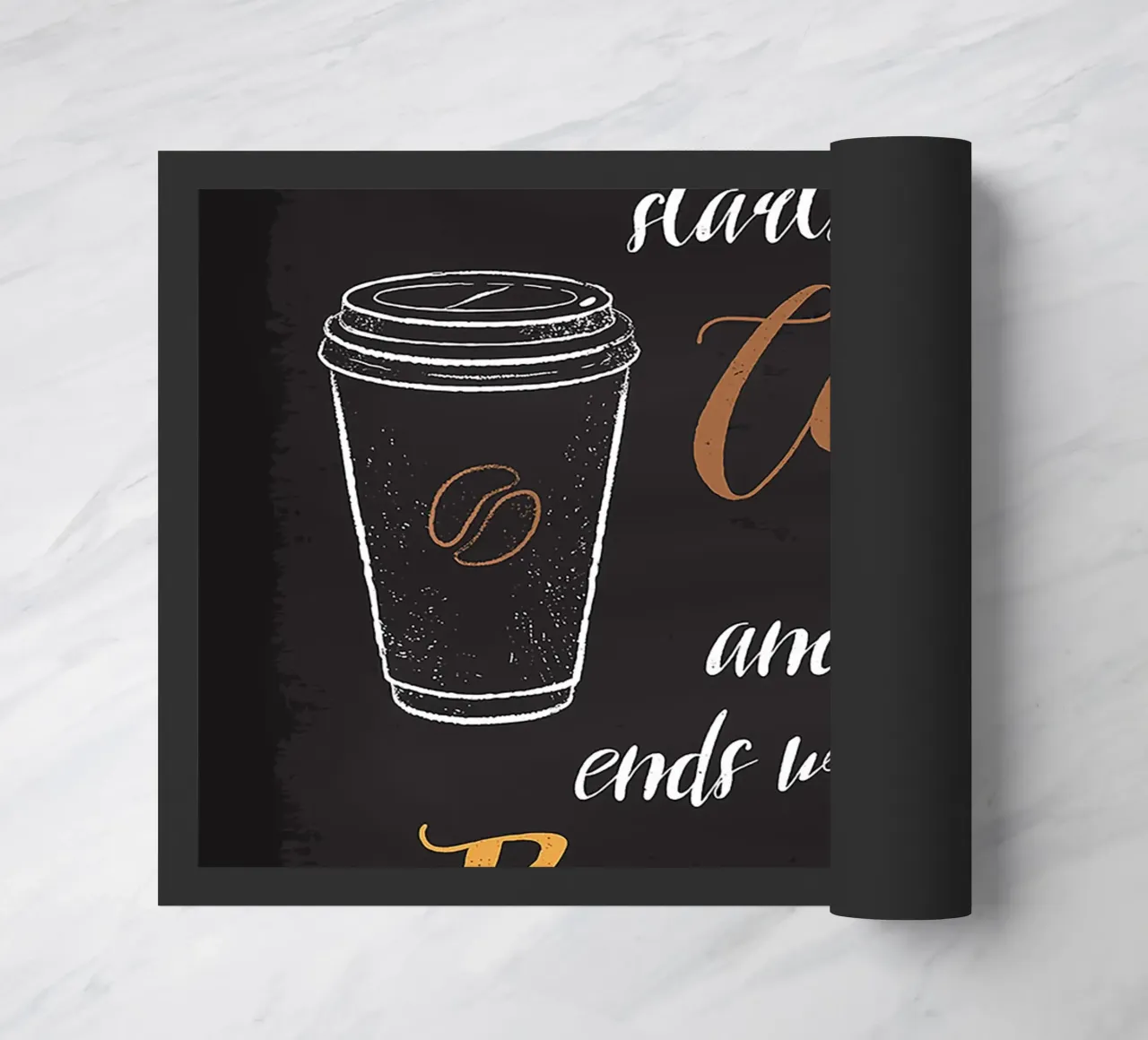 tazza di caffè birra bicchiere testo scritto a mano sfondo nero zerbino da Adam Bican