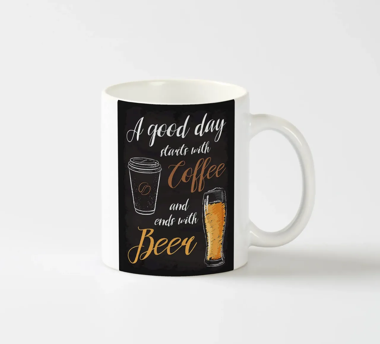 tazza di caffè birra bicchiere testo scritto a mano sfondo nero tazza in ceramica da Adam Bican