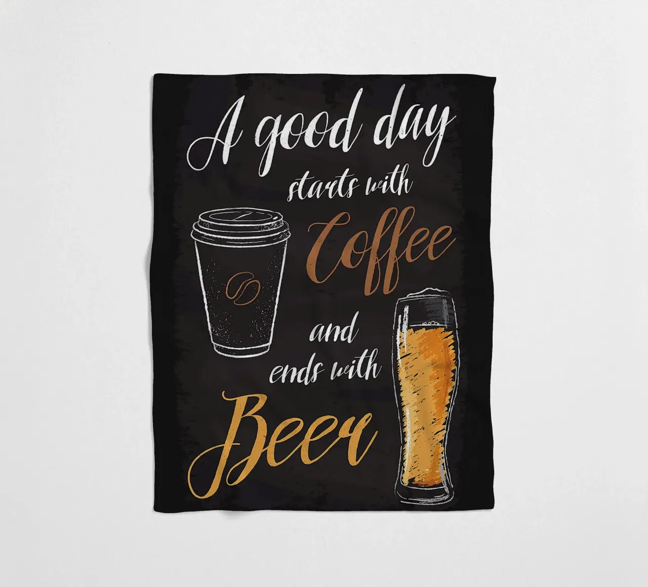 Kaffeetasse Bierglas handgeschriebener Text schwarzer Hintergrund Fleecedecke von Adam Bican