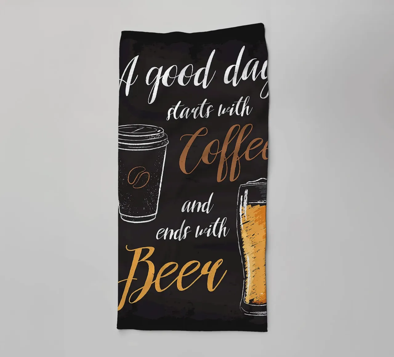 Kaffeetasse Bierglas handgeschriebener Text schwarzer Hintergrund Handtuch von Adam Bican