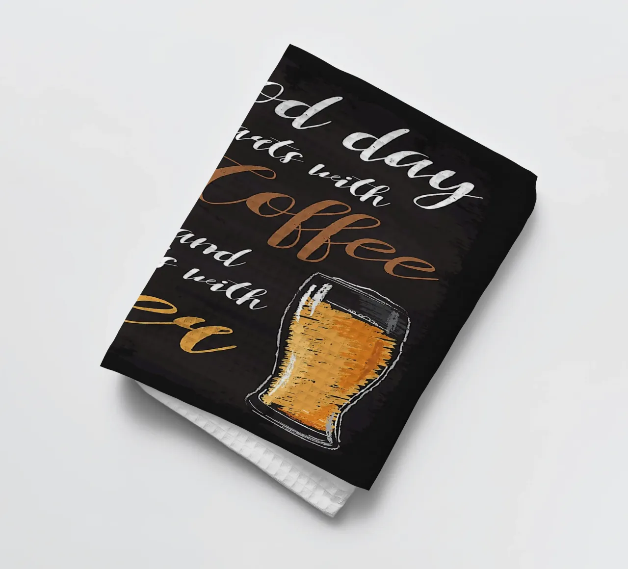 Kaffeetasse Bierglas handgeschriebener Text schwarzer Hintergrund Geschirrtuch von Adam Bican