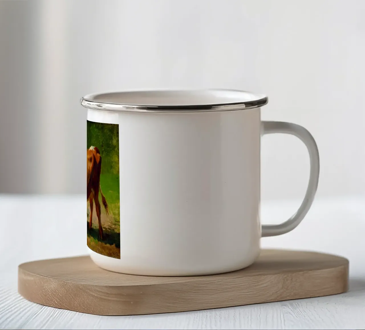 uomo con la sua mucca tazza in smalto da pleceng shope