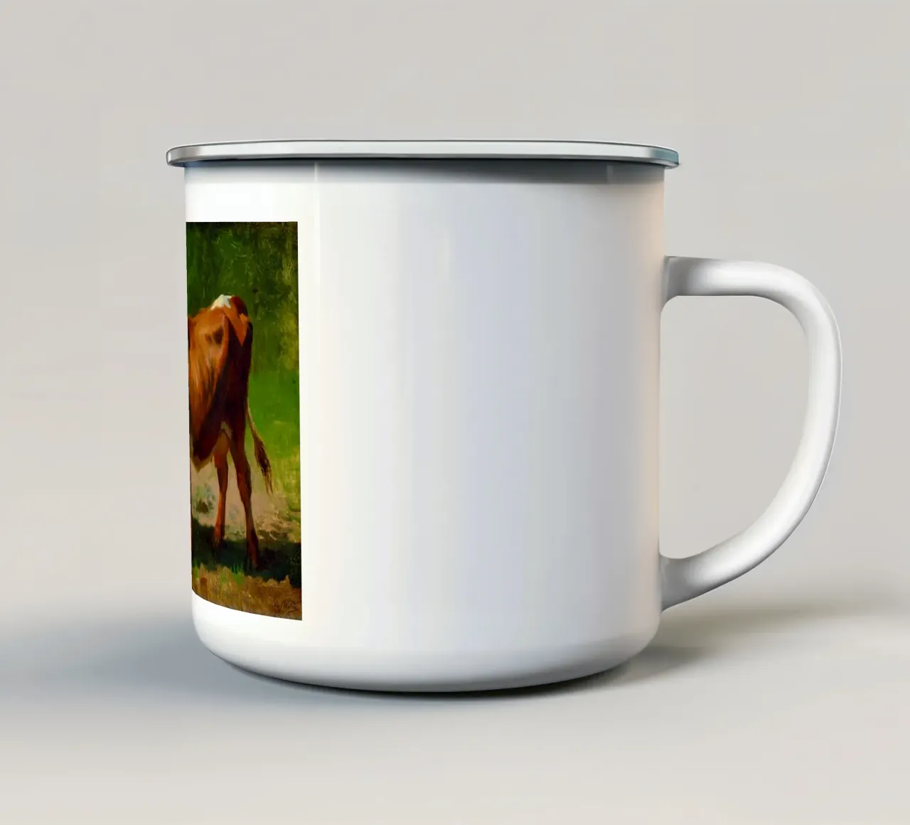 uomo con la sua mucca tazza in smalto da pleceng shope