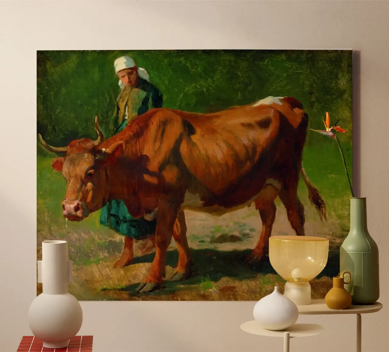 man with his cow canvas with Floater frame by pleceng shope