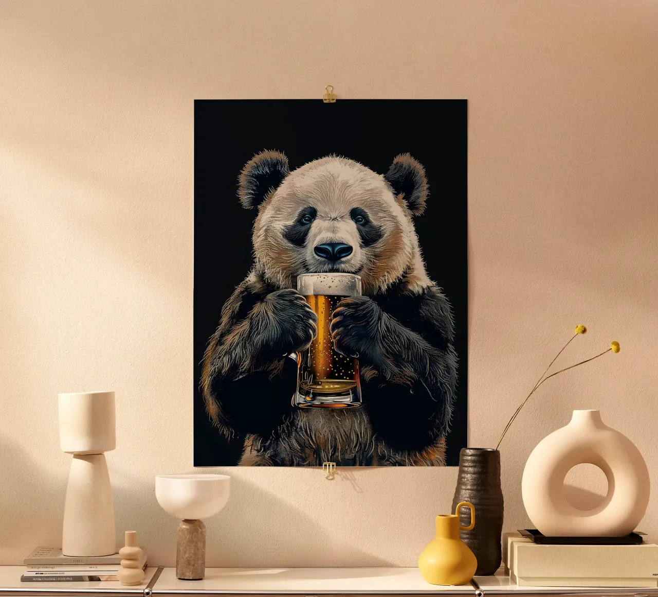 Panda Bierkrug Tier Getränk Blasen Poster von Adam Bican