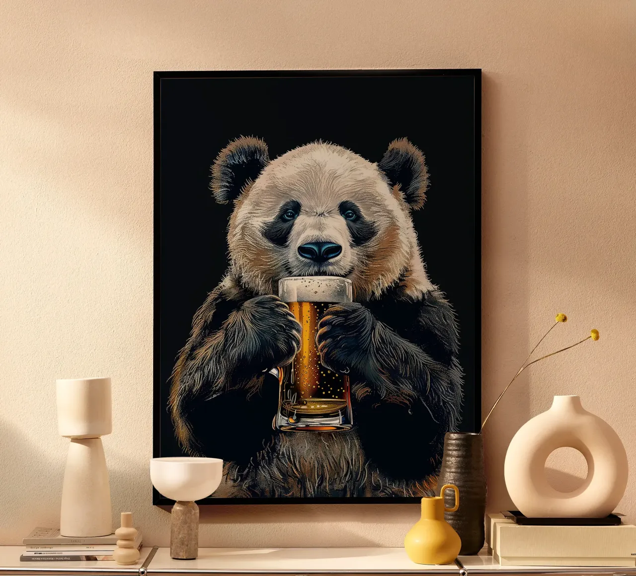 Panda Bierkrug Tier Getränk Blasen Poster von Adam Bican
