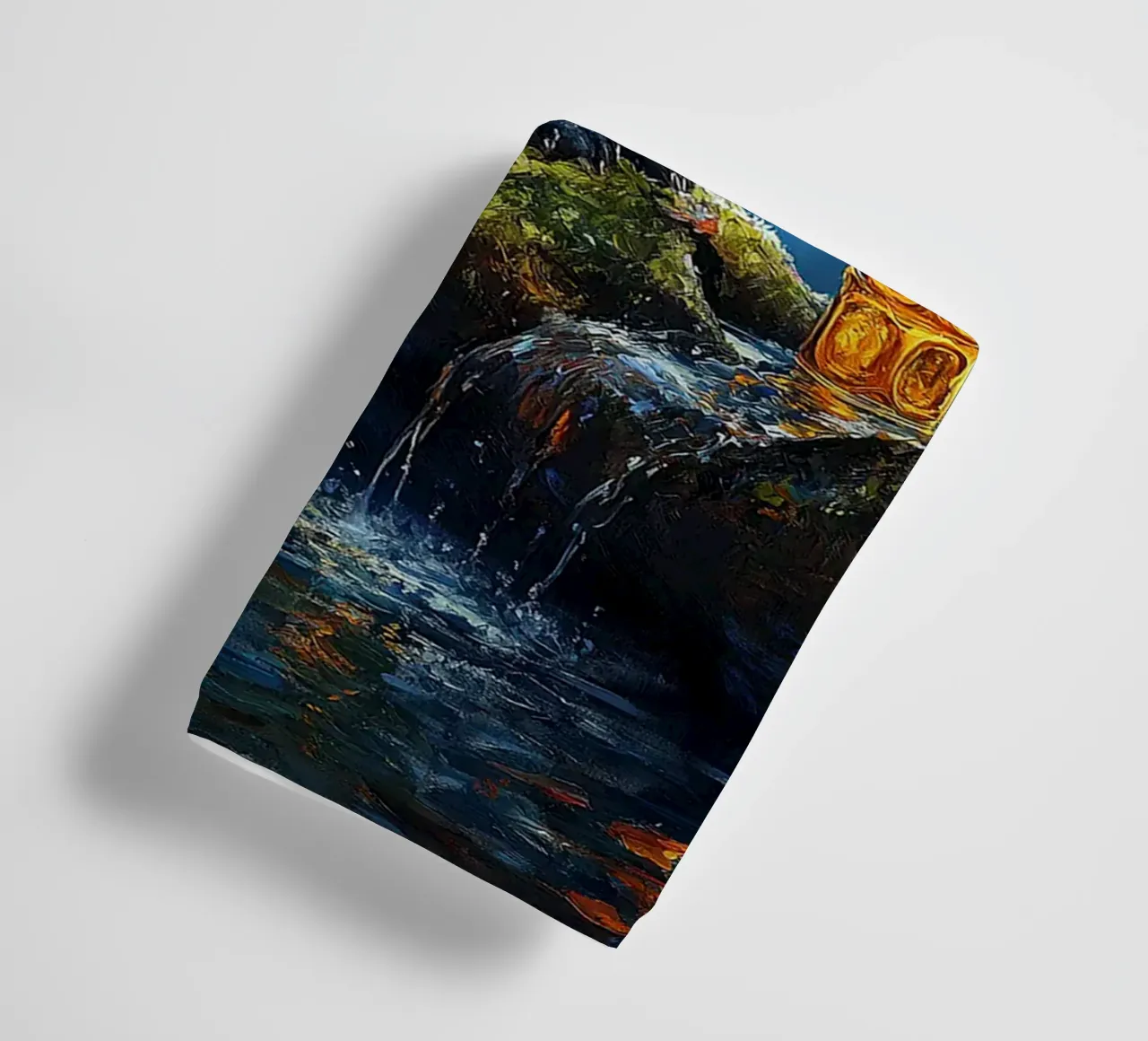 fox forest stream mossy log autumn leaves towel by Adam Bican
