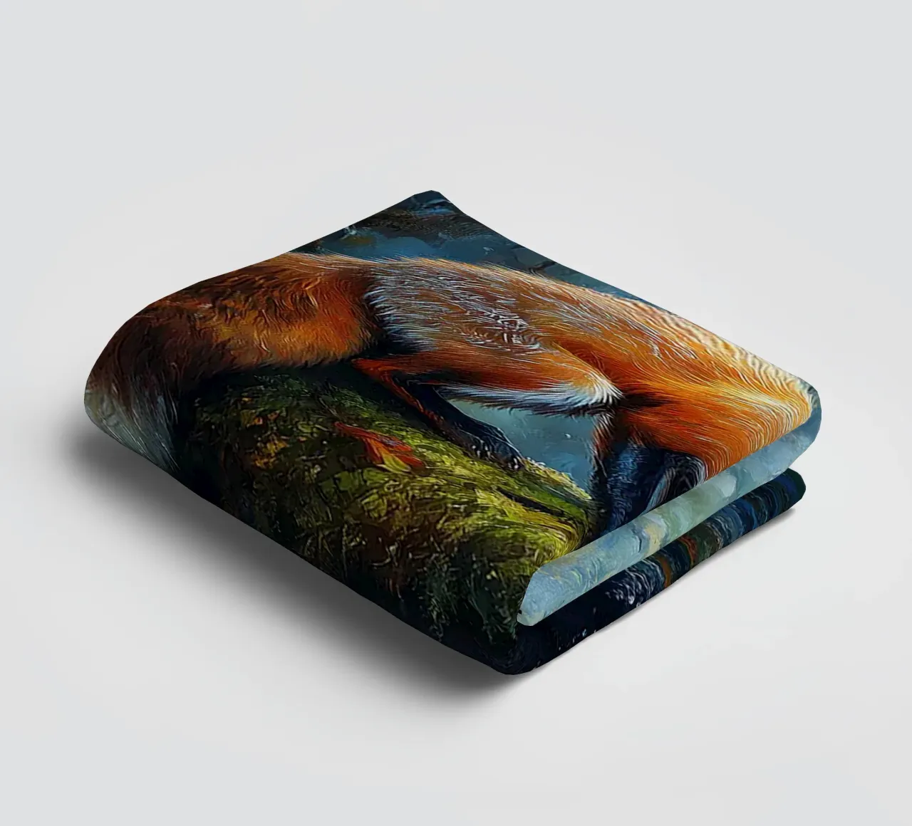 fox forest stream mossy log autumn leaves towel by Adam Bican