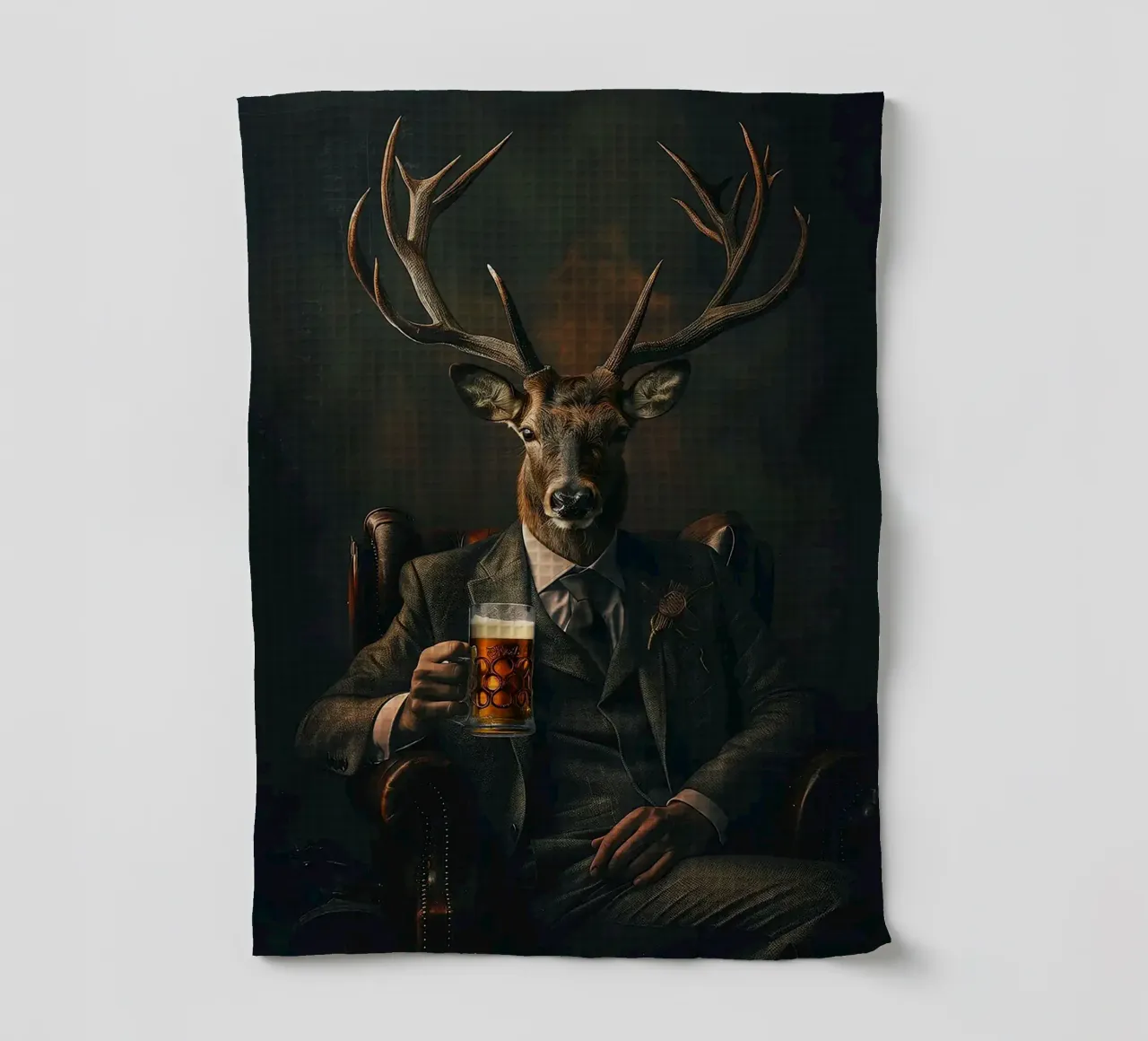 corna di cervo abito cravatta poltrona birra canovaccio da cucina da Adam Bican