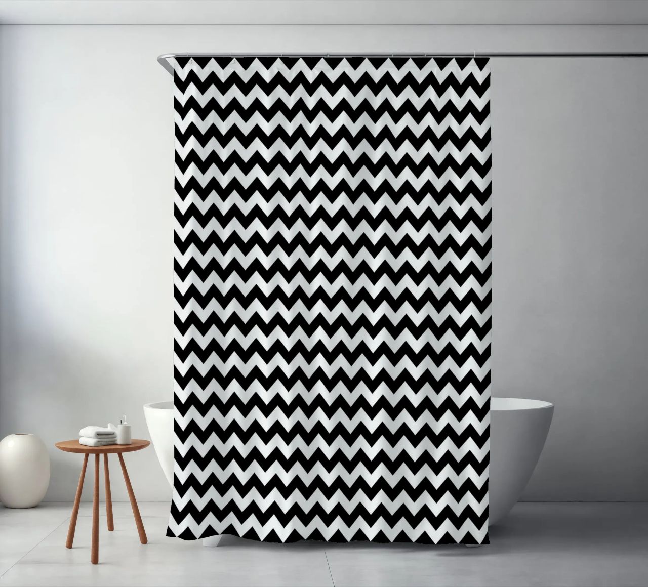 Minimal Chic Basic Chevron Pattern | Bianco e nero tenda da doccia da Beauty in Simplicity