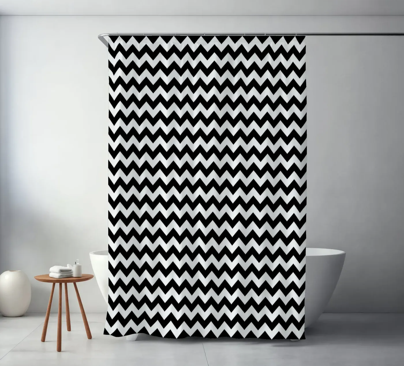 Minimal Chic Basic Chevron Pattern | Bianco e nero tenda da doccia da Beauty in Simplicity