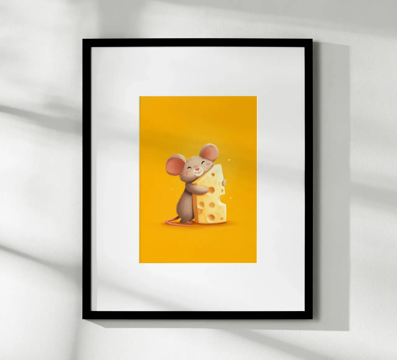 Little Mouse, Big Cheese poster con telaio in legno da Kiara