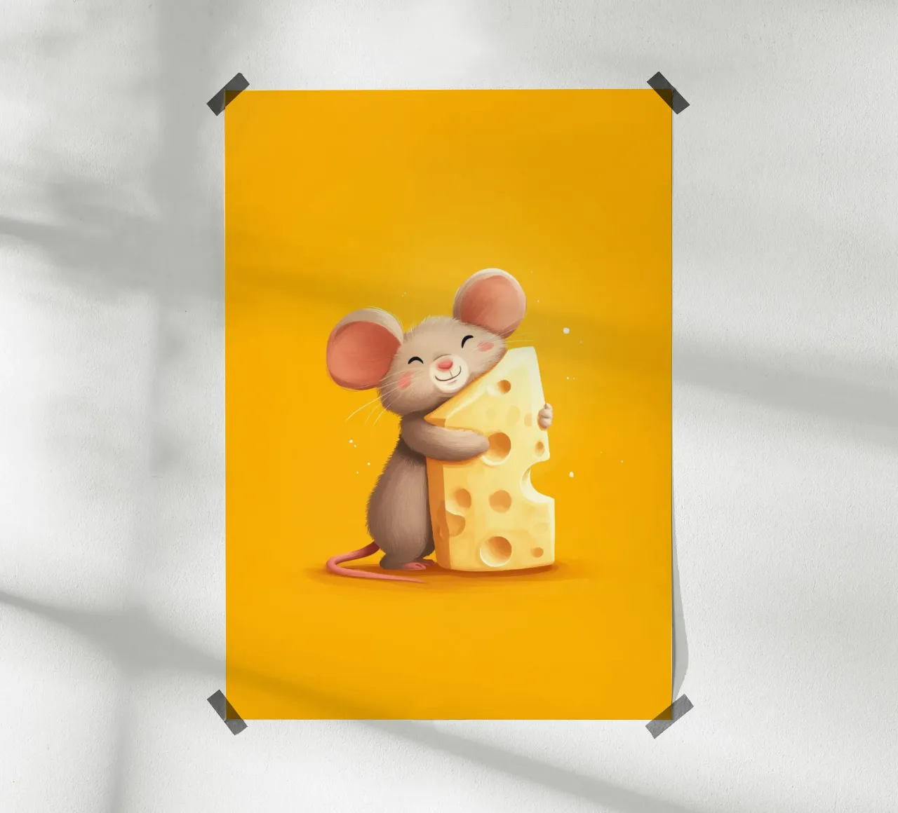 Little Mouse, Big Cheese poster con telaio in legno da Kiara