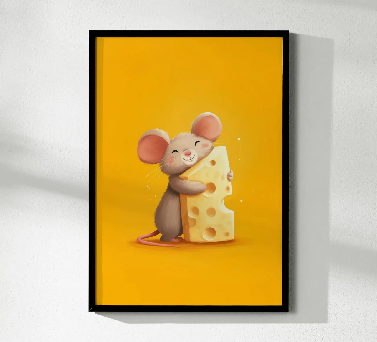 Little Mouse, Big Cheese poster con telaio in legno da Kiara