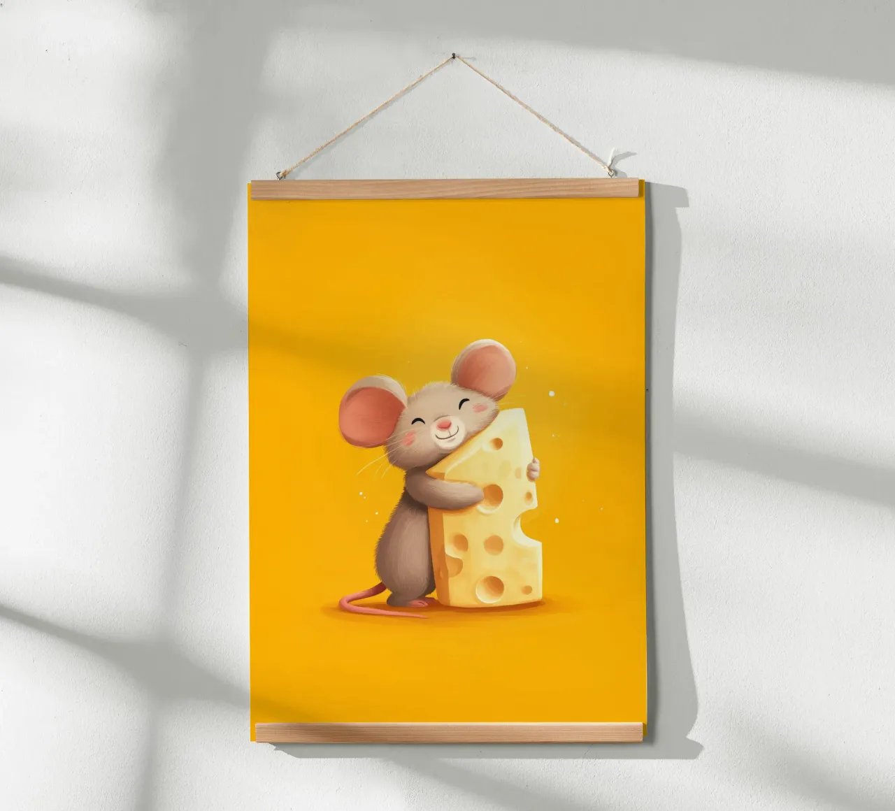 Little Mouse, Big Cheese poster con telaio in legno da Kiara