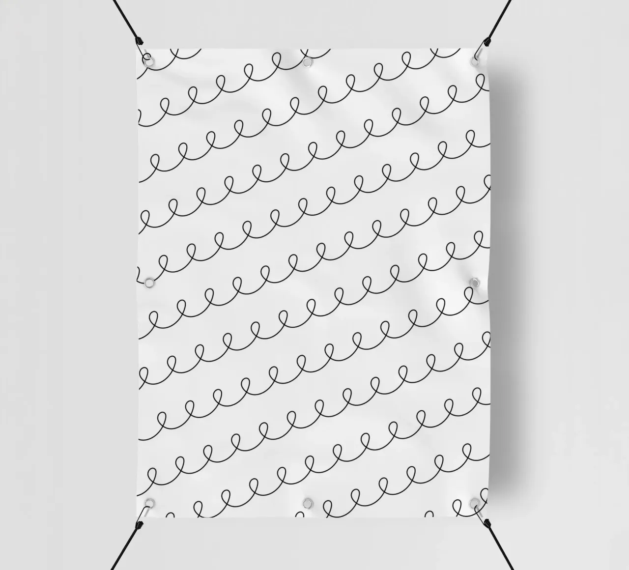 Minimal Geometric Looping Lines Drawing 2 | Nero su bianco telo in pvc da Beauty in Simplicity