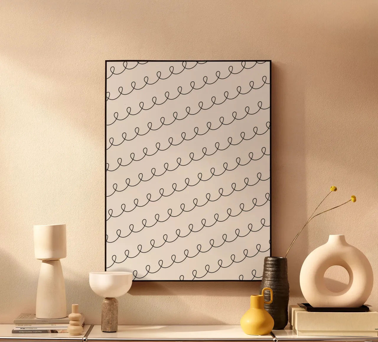 Minimal Geometric Looping Lines Drawing 2 | Nero su bianco pannello forex da Beauty in Simplicity