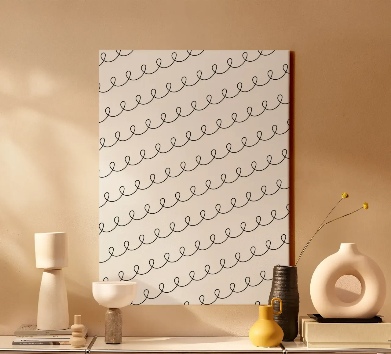 Minimal Geometric Looping Lines Drawing 2 | Nero su bianco tela da Beauty in Simplicity