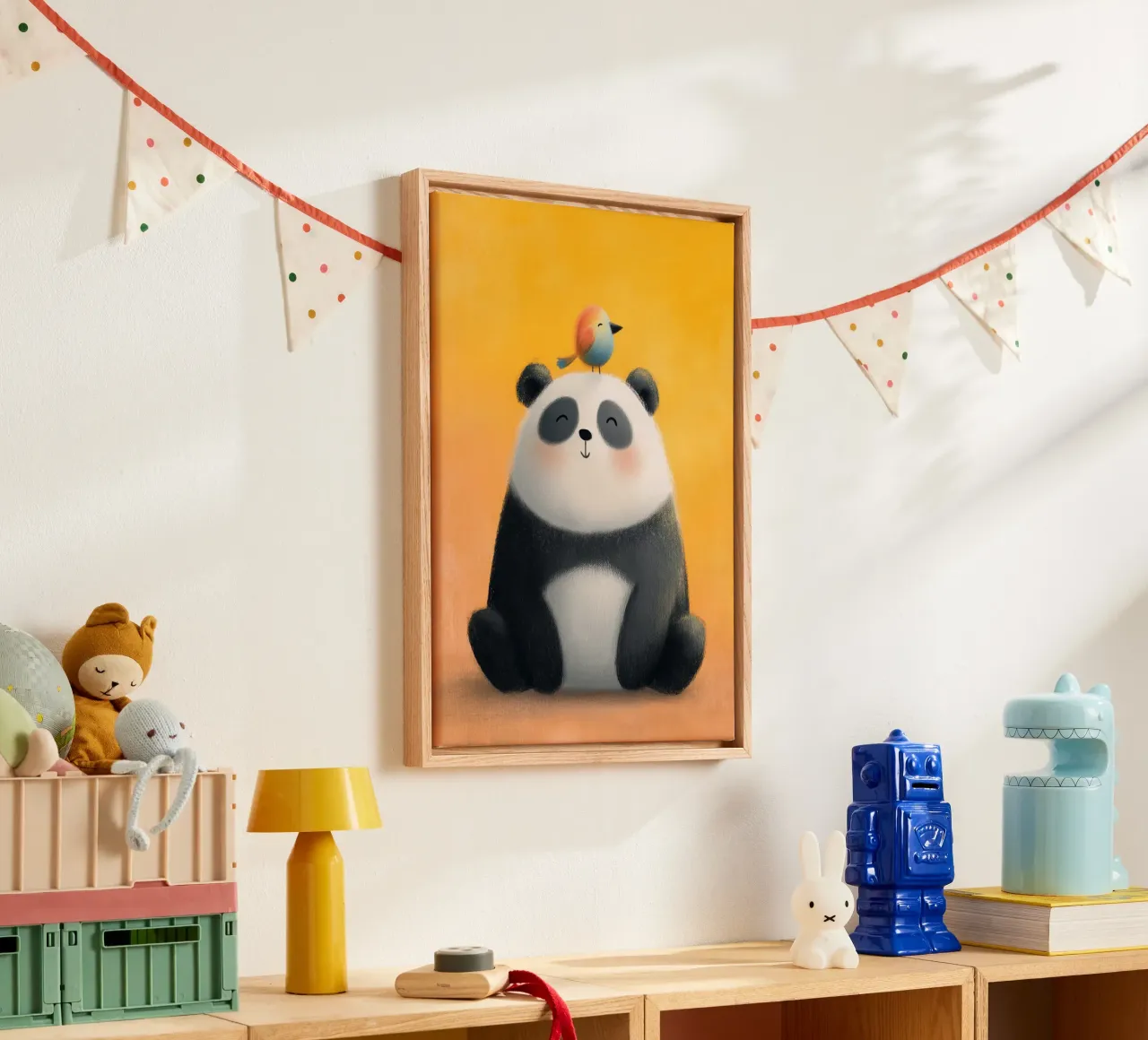 Panda and the Little Bird tela con Cornice a cassetta da Kiara