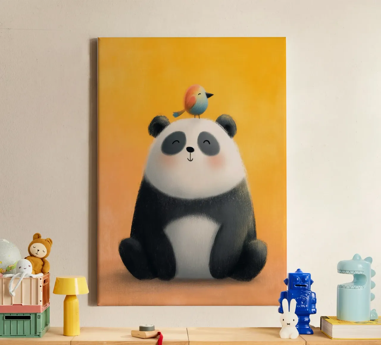 Panda and the Little Bird tela con Cornice a cassetta da Kiara