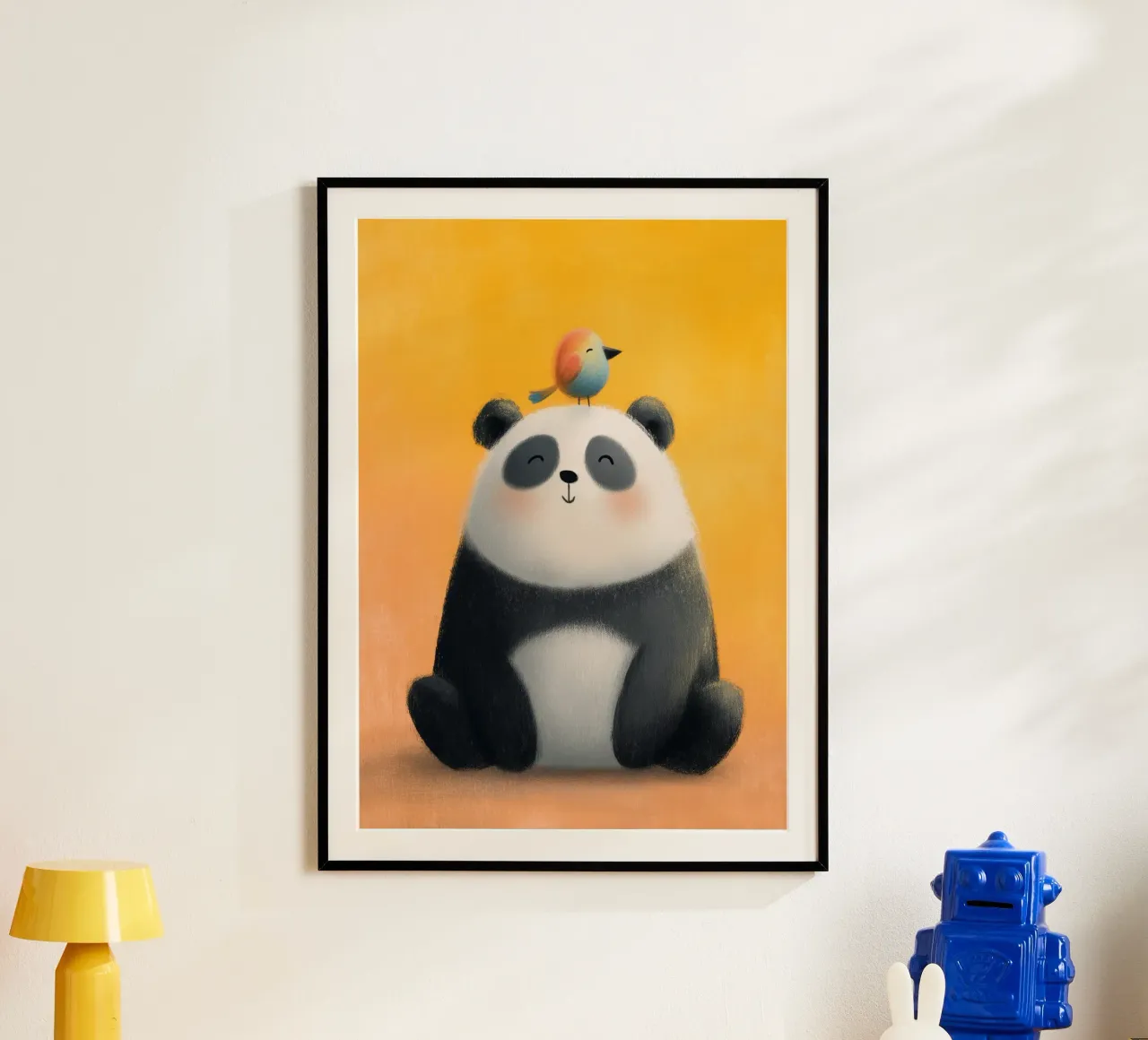 Panda and the Little Bird poster con telaio in alluminio da Kiara