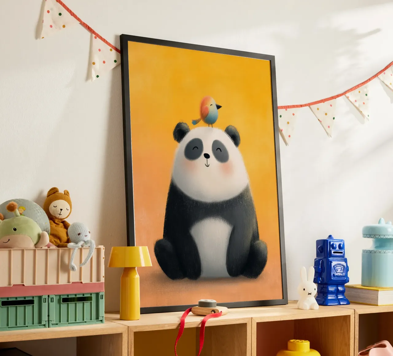 Panda and the Little Bird poster con telaio in alluminio da Kiara