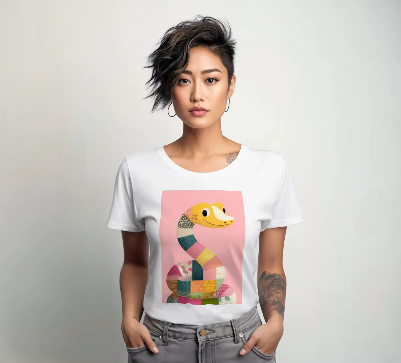 Patchy Python dames t-shirt getailleerd van Kiara