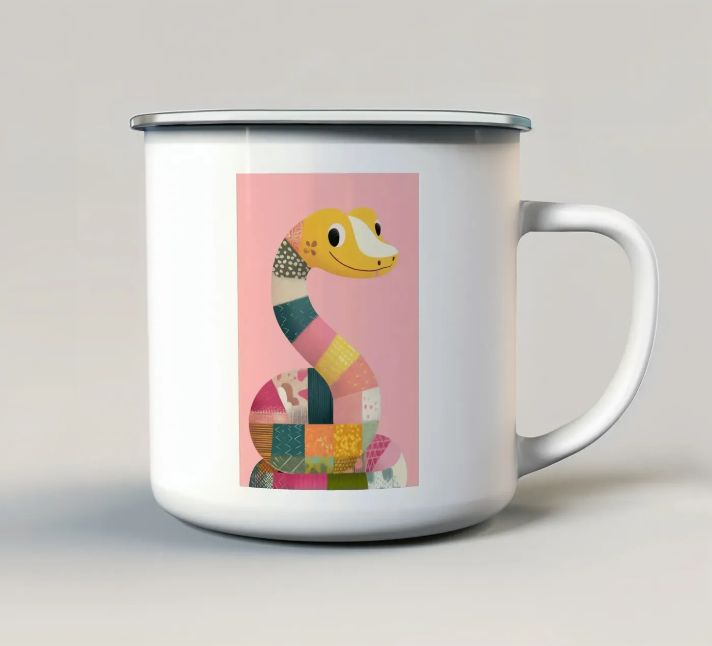 Patchy Python enamel mug by Kiara