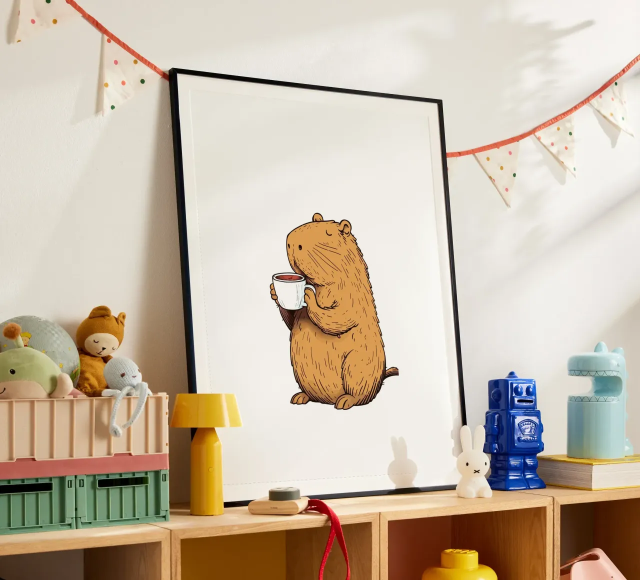 Capybara Coffee poster con telaio in plastica da Dumery Art