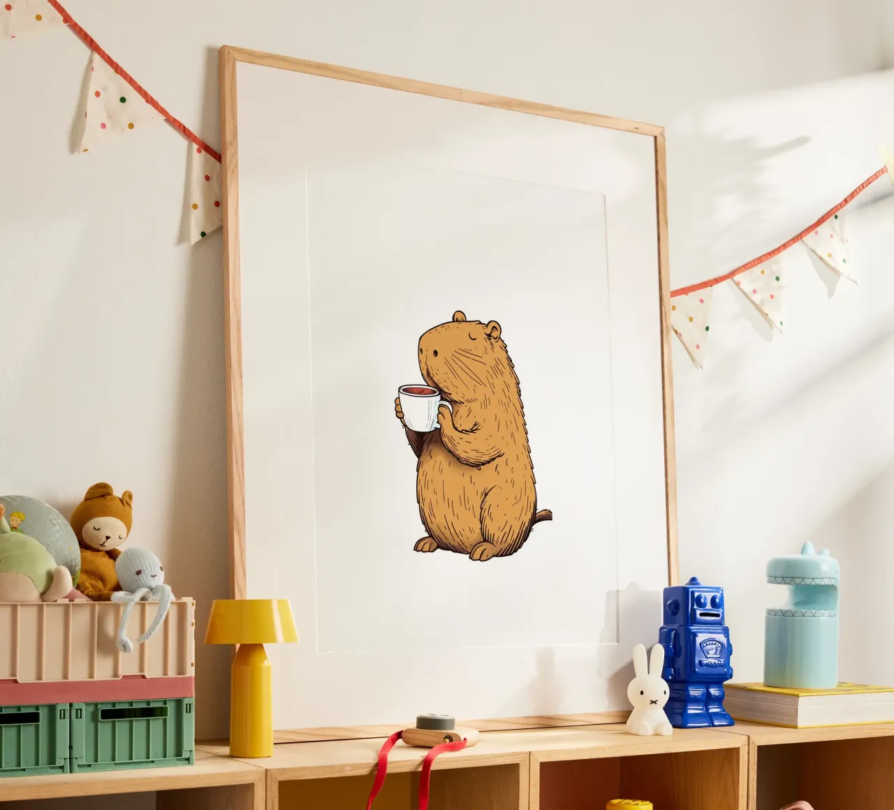 Capybara Coffee poster con telaio in plastica da Dumery Art