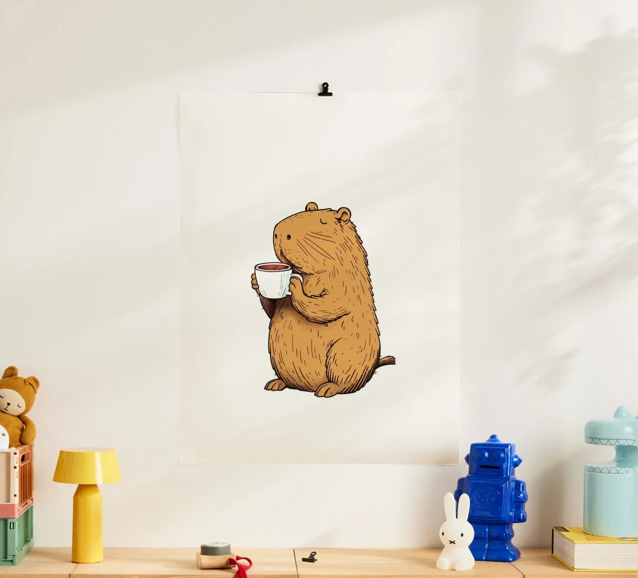 Capybara Coffee poster con telaio in plastica da Dumery Art