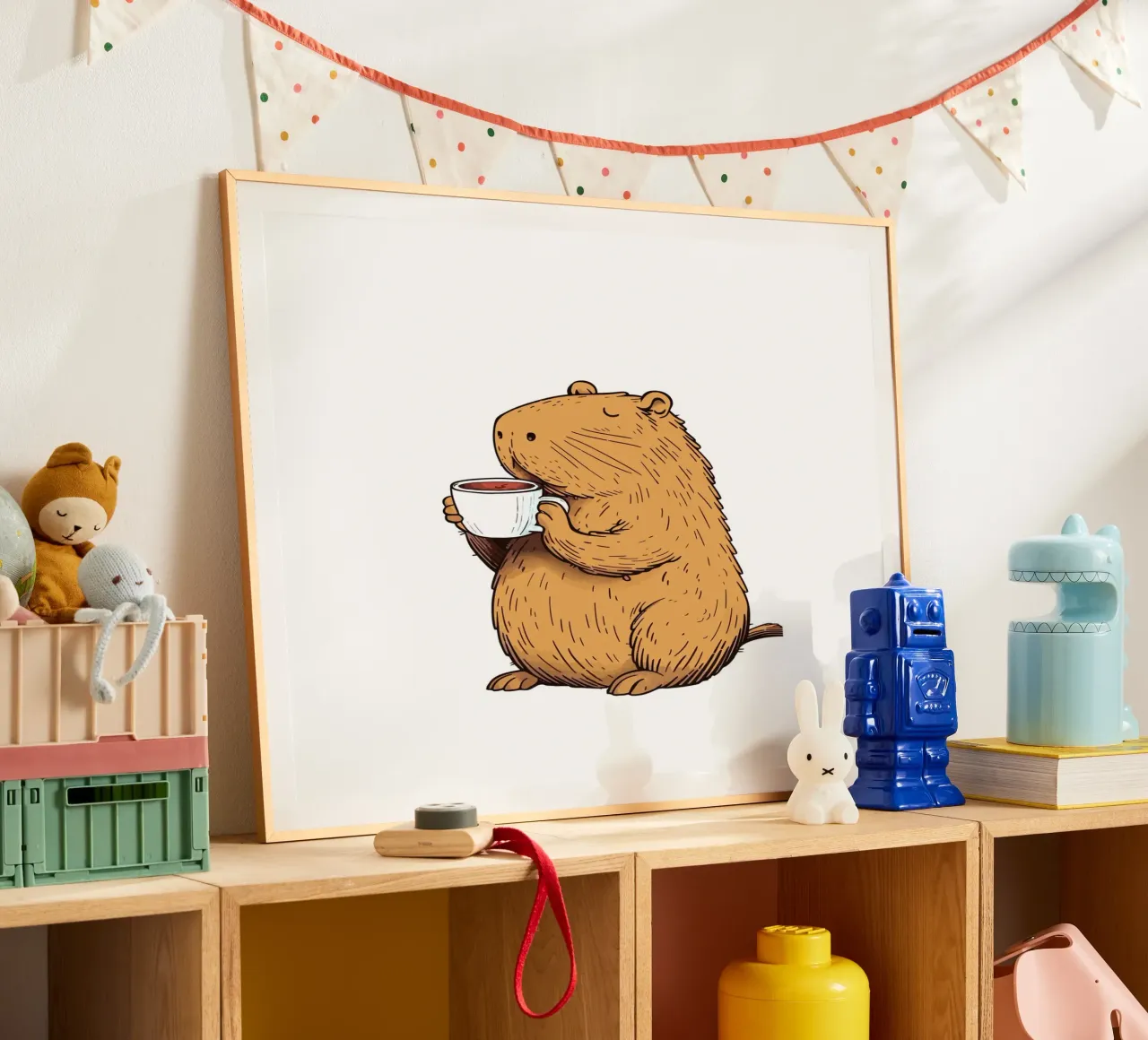 Capybara Coffee poster con telaio in plastica da Dumery Art