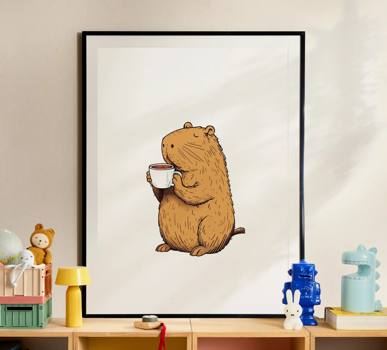 Capybara Coffee poster con telaio in plastica da Dumery Art