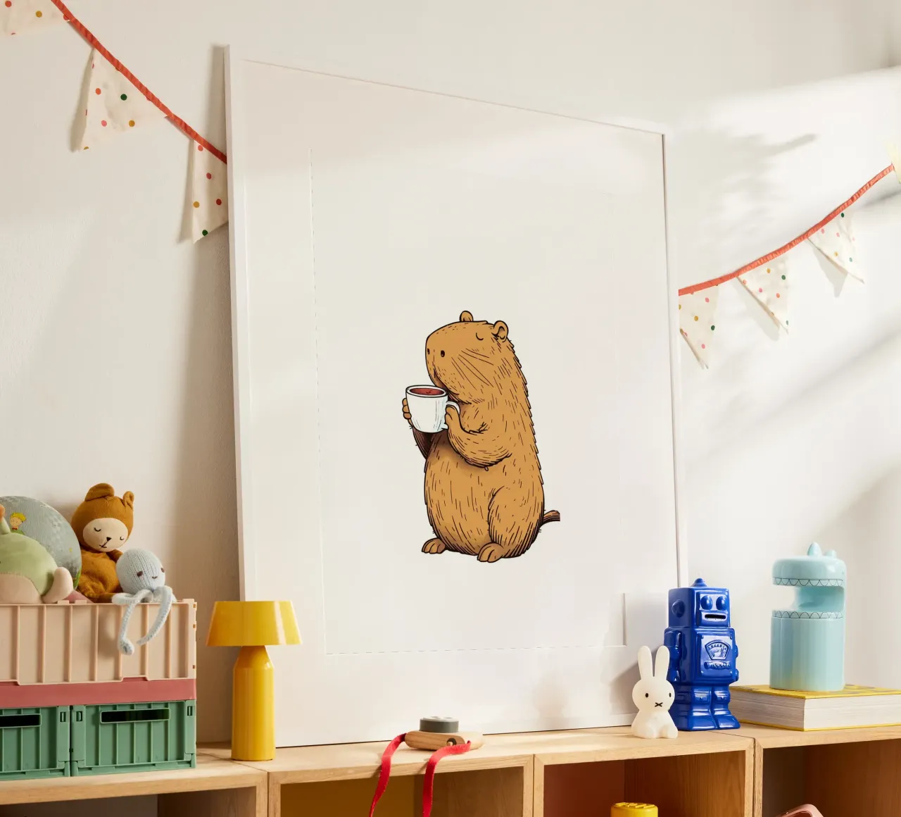 Capybara Coffee poster con telaio in plastica da Dumery Art