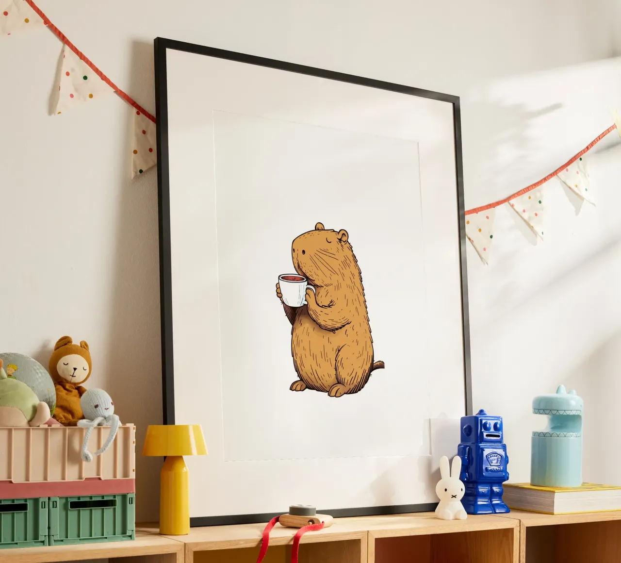 Capybara Coffee poster con telaio in plastica da Dumery Art
