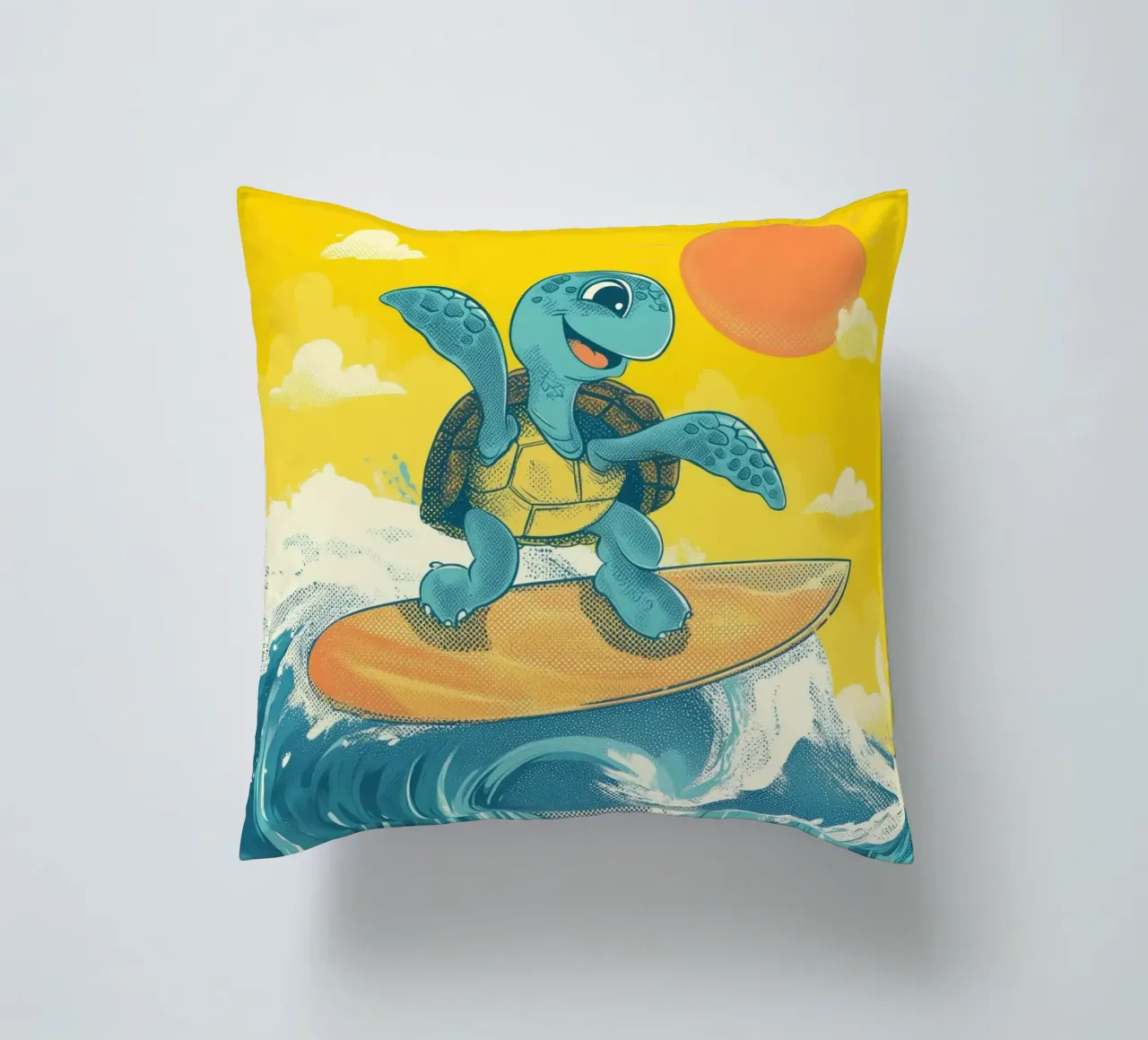 Surf's Up, Turtle! decorative cushion by Kiara