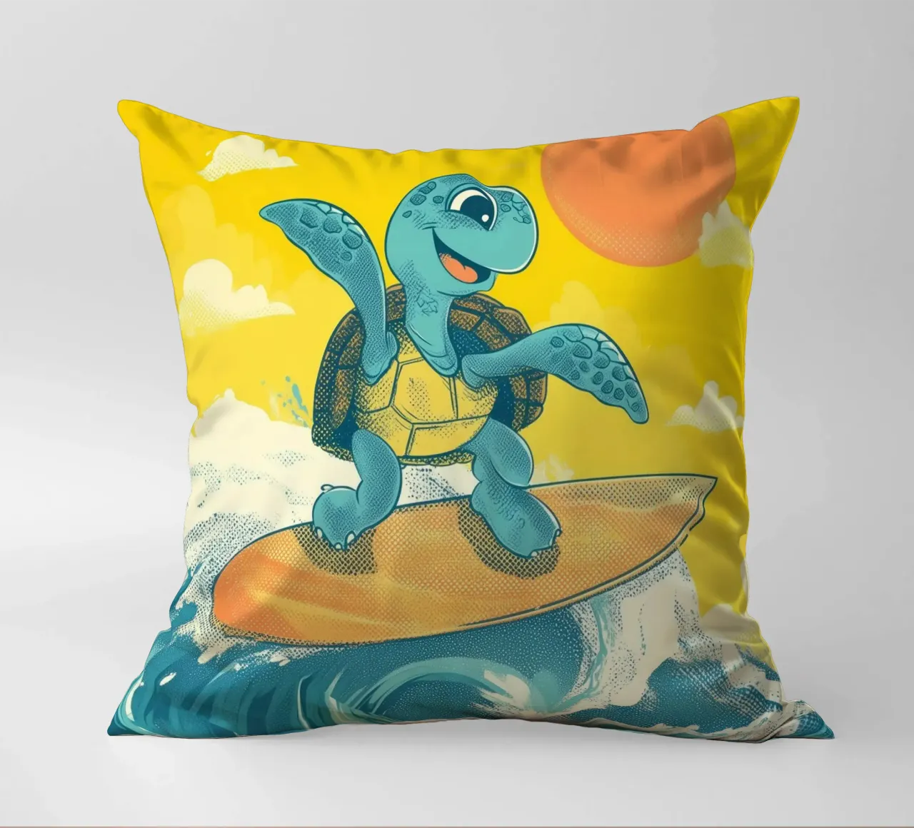Surf's Up, Turtle! decorative cushion by Kiara