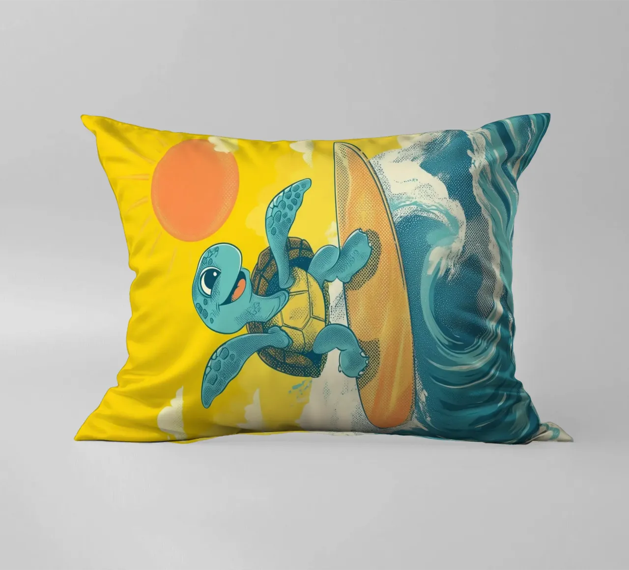 Surf's Up, Turtle! decorative cushion by Kiara