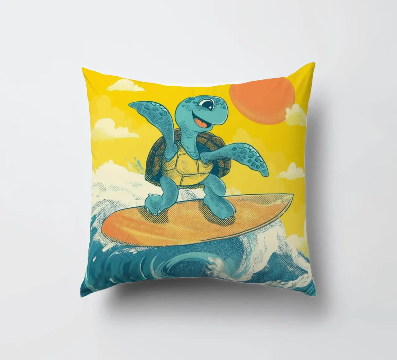 Surf's Up, Turtle! decorative cushion by Kiara