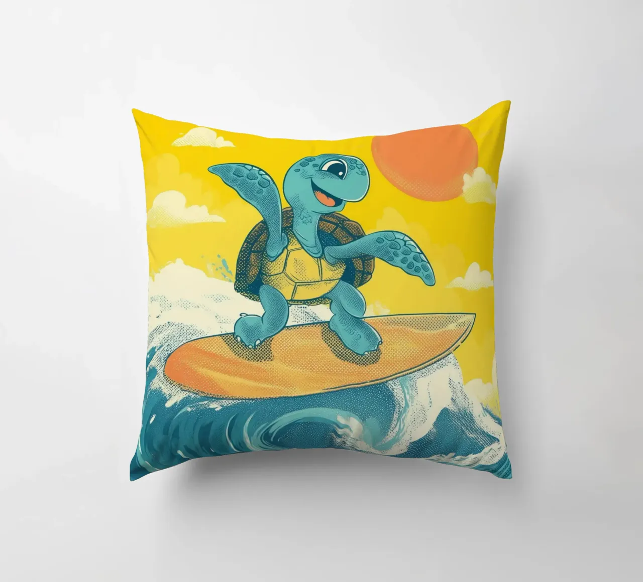 Surf's Up, Turtle! decorative cushion by Kiara