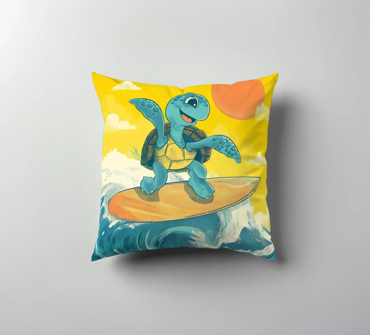 Surf's Up, Turtle! decorative cushion by Kiara